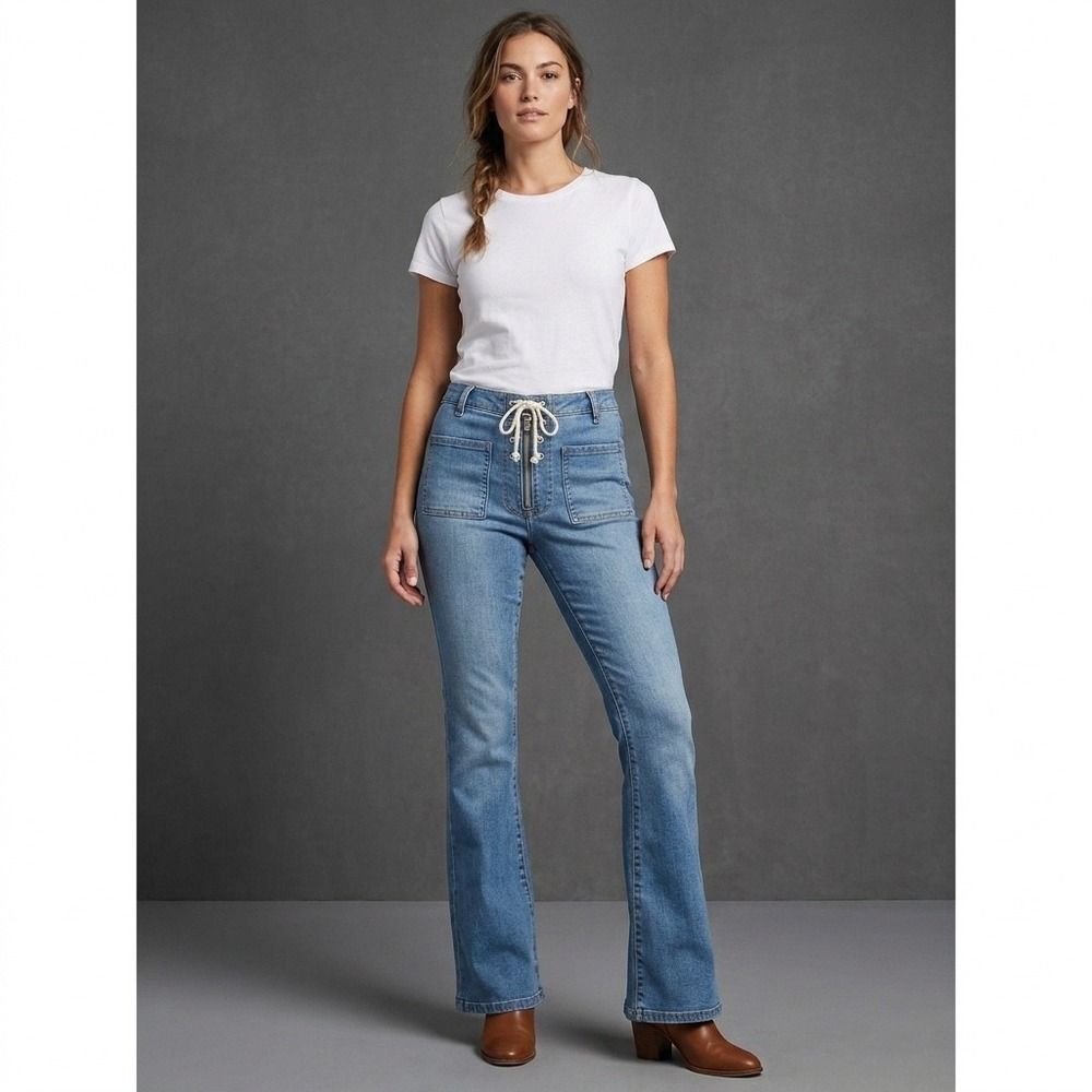 Monkey Ride Womens Size 9/29 Lace Up Jeans Flare Leg High Rise Denim Blue Casual
